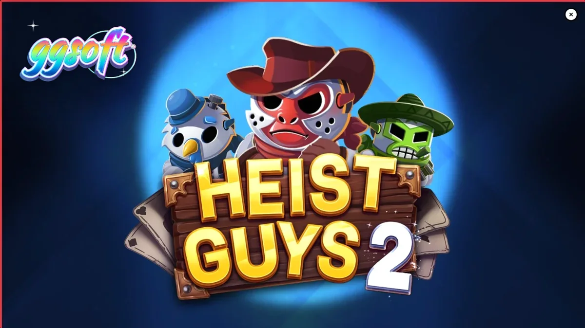 Tampilan visual slot Heist Guys 2 dengan latar belakang gurun Wild West dan karakter pencuri yang ikonik.
